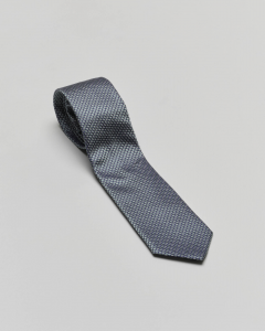 Cravatta ottanio in fantasia a pois effetto onda di pura seta