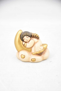 Object Ceramic Thun Small Angel On The Nuvola With Moon 7x6 Cm
