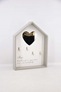 Holder Keys Wall Wood Shape Home White Gray Written Mirror Heart 25x33 Cm