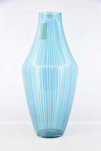 Vase Flower Stand In Murano Glass Myr H 55 Cm Striped Blue Green