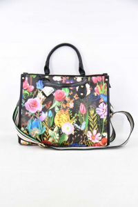 Bag Woman In Faux Leather Butxfly Fantasy Floral Black New