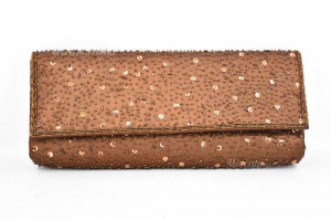 Clutch Bag From Evening Brown Antonello Serio With Strass And Pearls With Shoulder Strap 35x15cm