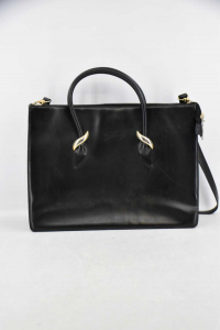 Bag In Real Leather Genny Black With Shoulder Strap 38x27x10 Cm