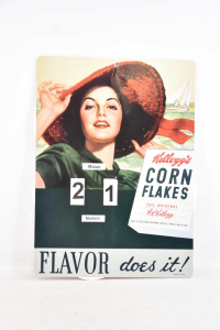 Calendario Pubblicitario Vintage Kelloggs Corn Flakes In Cartone 27x37 Cm