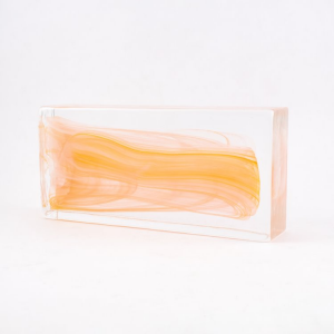 Blocco mattone anima arancio e bianca in vetro di Murano cristallo trasparente