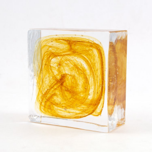 Blocco mattone quadrato in vetro di Murano anima ambra
