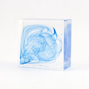 Blocco mattone quadrato in vetro di Murano anima blu e bianca