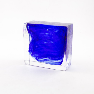Blocco quadrato in vetro di Murano trasparente blu