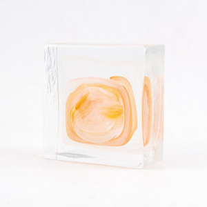 Blocco mattone quadrato in vetro di Murano anima bianca e arancio