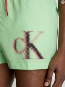 Calvin Klein Pantaloncini Da Bagno Con Cordoncino Corto - CK Monogram Lime Mist