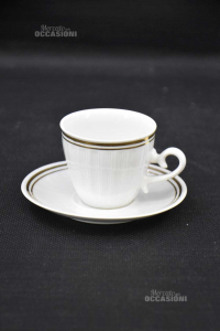 Coffee Cups White Bordo Gold Porcelain Zajecar Yugoslavia 5 Pieces With Plates