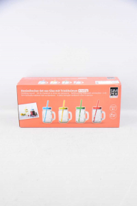 Set 4 Glasses With Straws New