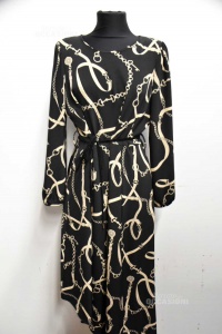 Dress Woman Kitana Black Print Chains Beige New Size 48