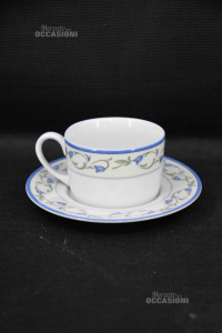 Teacups Johnson Bro Flowers Blue 6 Pieces With Plates