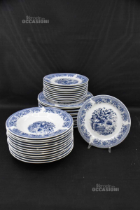 Service Plates Ceramic White Blue 11 People (34 Pieces) Brand Selection Cucinando
