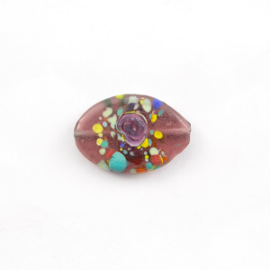Perla vetro di Murano schiacciata ovale ametista 27 mm con foro passante e decori floreali