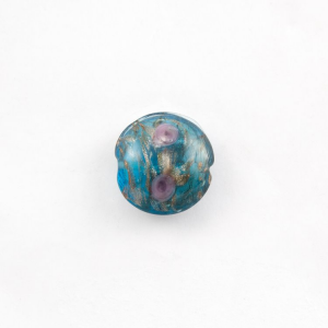Perla vetro di Murano schissa tonda 22 mm turchese con foro passante e decori floreali e avventurina