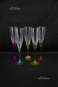 Glass Glasses With Stem Of Different Colors 5 Pieces