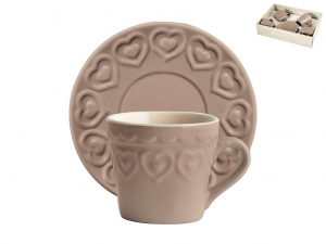 H&H Set 4 Tazze Caffè Fairylove Colore Rosa Con Piatto Cc165