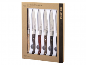 H&H Set 6 Coltelli Steak Con Lama In Inox E Manico In Legno