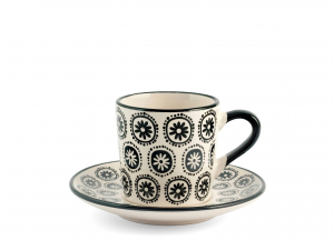 H&H Vhera Set 6 Tazzine Caffè con Piattino, Stoneware, Bianco/Nero, 90 –