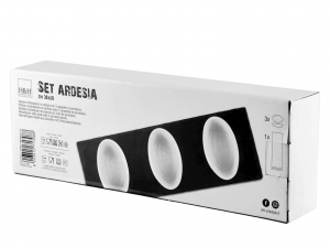 Vassoio Rettangolare Ardesia 3 Coppette Porcellana Cm30x10