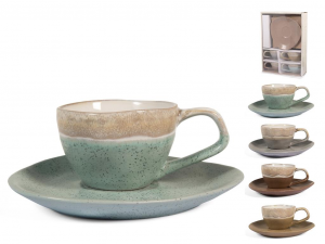 H&H Lifestile Pearl Set Tazzine da caffè in porcellana colorate con  piattino - confezione da 4 pezzi