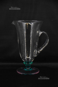 Glass Carafe Handcrafted With Base Colored H 25 Cm