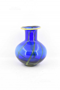 Vase Flower Stand Glass Blue Yellow Murano Handcrafted H 19 Cm