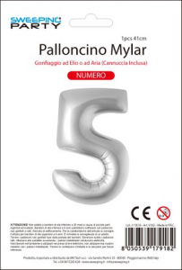 MYLAR PALLONCINO CM. 41 N. 5 COL. ARGENTO 9182 MV TECH