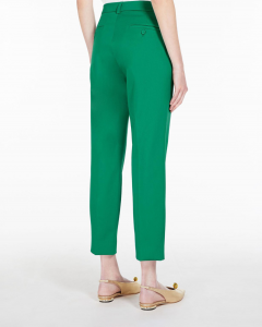 Pantaloni verdi in raso di cotone stretch a gamba dritta e taglio cropped