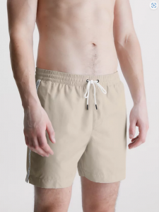 Calvin Klein Pantaloncini Da Bagno Con Cordoncino Medio - Logo Tape Stony Beige