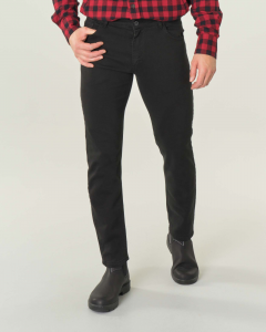 Pantalone nero cinque tasche in diagonale di cotone stretch