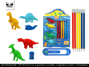 Mood Scatola regalo set dinosauro gomme, matite e righello