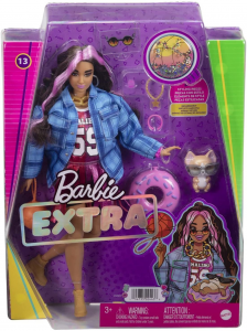 Barbie - Extra Bambola Snodata con Lunghissimi Capelli Ciocche Rosa Abito da Basket
