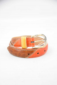 Belt Woman Jeckerson In True Leather Orange Brown And Yellow