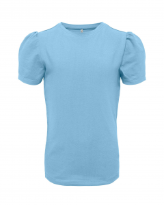 T-shirt azzurra in cotone stretch con maniche corte a sbuffo 8-14 anni