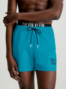 Calvin Klein Pantaloncini Da Bagno Corti Con Fascia In Vita Doppia - Intense Power Clear Turquoise