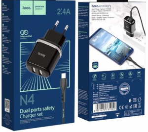 ALIMEN.2x USB (5V 2,4A) N4 + cavo USB-C -Black