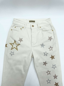 Jeans Iris bianchi con stelle di strass Rossano Perini