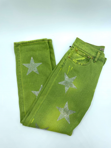 Jeans Loose 19S23 verdi con disegni di strass Rossano Perini