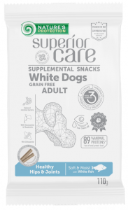 SUPERIOR CARE - SUPPLEMENTAL SNACK WHITE DOGS GRAINFREE - HEALTHY HIPS E JOINTS 110GR - scadenza 30/11/2023