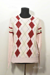Sweater Cotton Man Moschino Jeans Size.m Pink Red Green White