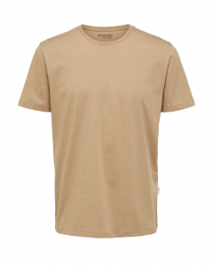 T-shirt color cammello tinta unita in puro cotone dal taglio dritto