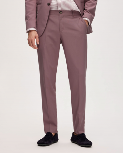 Pantaloni slim rosa antico in tela di misto viscosa stretch con piega stirata