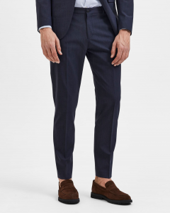 Pantaloni slim blu navy in tela di misto lana stretch