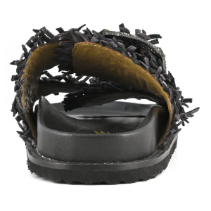 Sandalo pelle intrecciata fibbie gioiello nero Coral blue