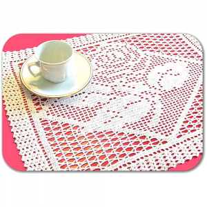 Centrino bianco a filet con rosa ad uncinetto 32x38 cm - Crochet by Patty