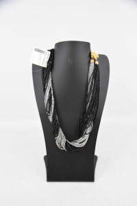 Pearl Necklace Black Gray Multifilo