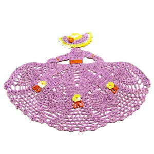 Centrino dama lilla e giallo ad uncinetto 28x22 cm - Crochet by Patty